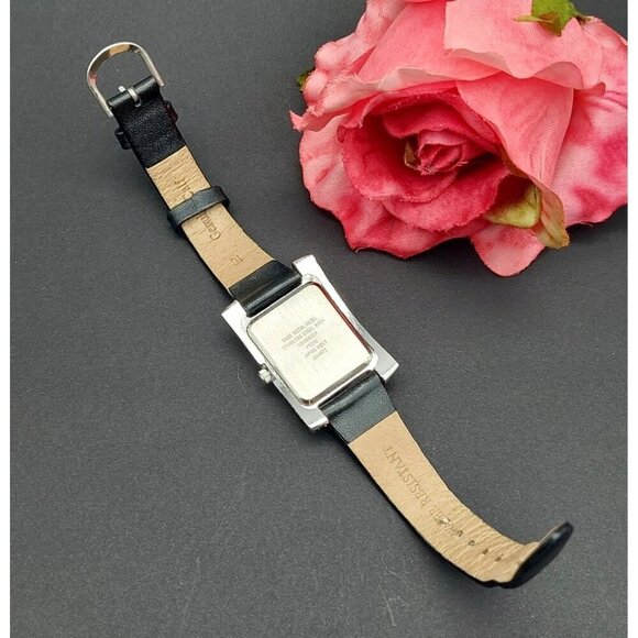 Ladies Anne Klein Watch Black Calf Leather Band Crystal Covered Silver Tone Face - Picture 6 of 9